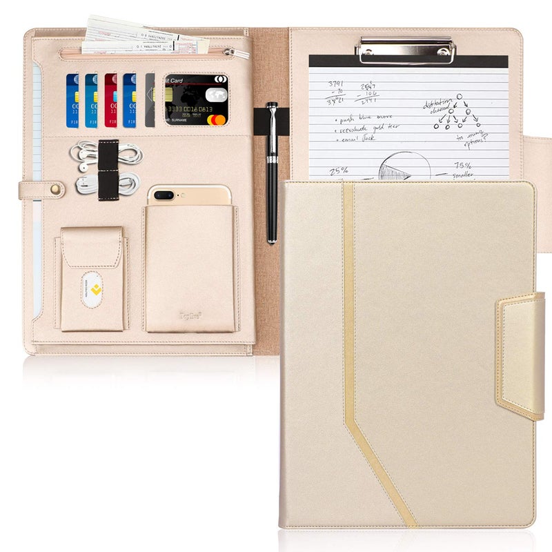 Toplive Padfolio Portfolio Case, Executive Business Padfolio with Document Sleeve, Letter/A4 Size Clipboard, Business Card Holders, Portfolio for Women & Men, Matte Gold - Image 1